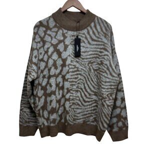 NWT Vero Moda Womens Animal Print Brown Lentil Pullover Sweater US 2X L-48/50 Hi